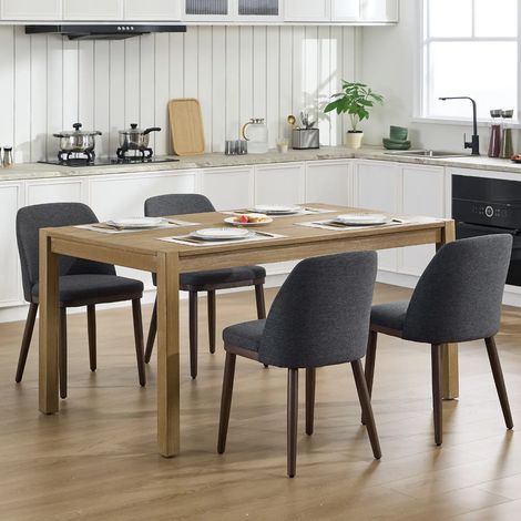Wahson 4 PZ Sala da Pranzo in Lino, Sedie Cucina con Gambe in Legno Imbottite con Schienale per Sala da Pranzo/Soggiorno, Nero