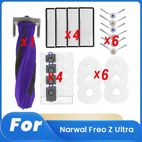 Lot de 21 pièces pour robot aspirateur Freo Z Ultra : accessoires, pièces de rechange, brosse principale, filtre de nettoyage et serpillière. (1/5)