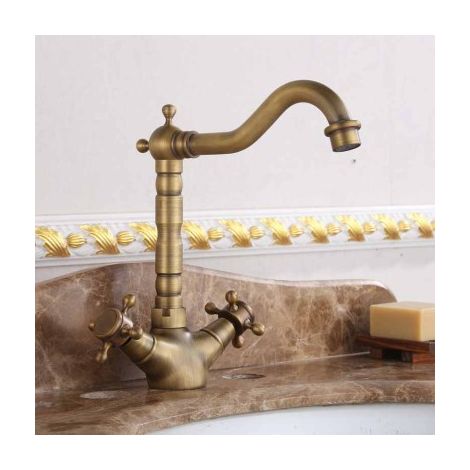 Robinet de lavabo de table rotative antique de style européen tout en cuivre robinet d'eau chaude et froide robinet de lavabo 1