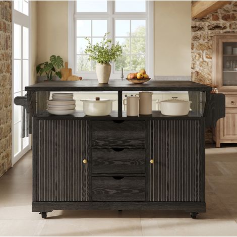Ausziehbarer Küchenschrank, Höhe 95 cm, 3 Schubladen, Rollen mit Bremse, schwarz HAVRYA (1/5)