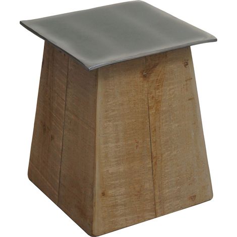 Table d'appoint HWC-L76b - Table de fleur - bois massif industriel certifié MVG 45x36x36cm - naturel avec aspect métal (1/5)