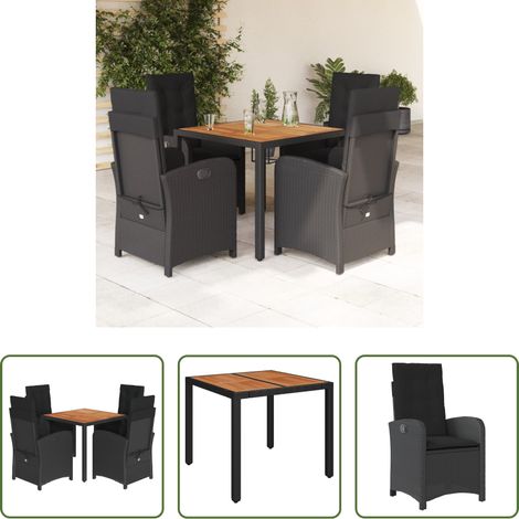 Chaise de jardin - Ensemble à manger de jardin coussins 5pcs Noir Résine tressée (1/5)
