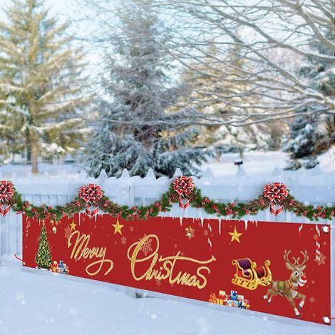 Bannière De Noël - Motif Bonhomme De Neige Et Arbre De Noël - 300 X 50 Cm - Polyester - Pour Décoration Intérieure Et Extérieure - 1 Pièce