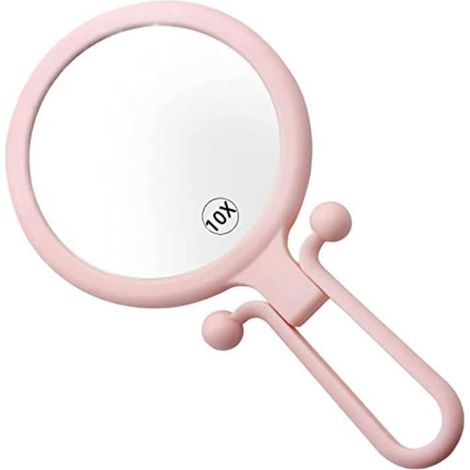 1pc Loupe à main 10 fois, miroir de maquillage pliable double face, miroir portable avec réglable (rose) (1/4)