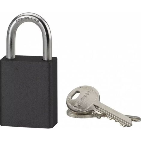 JSSEVN - Keyed padlock, aluminum, outdoor, stainless steel shackle, 38mm, black, 2 keys