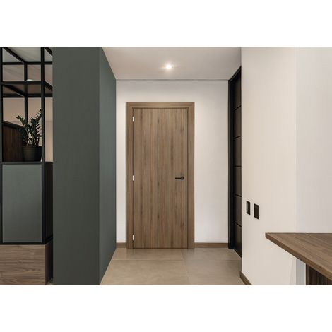 Bloc Porte Décor Noyer Light Walnut H204 X L73 Cm Côte Tableau P.droit Gd Menuiseries