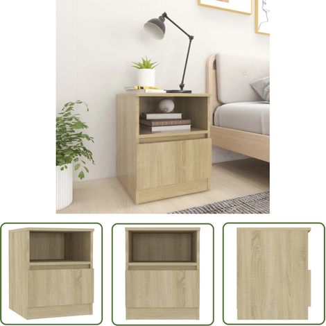 The Living Store Table de chevet Chêne sonoma 40x40x50 cm Aggloméré - Table De Chevet - Meuble De Chambre - Commode - Rangement - Tiroir (1/5)