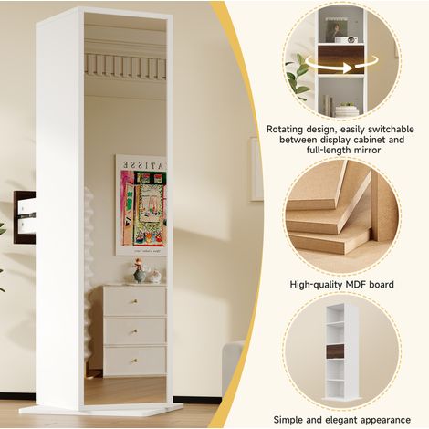 Armoire tournante blanche 45x45x168 cm avec miroir pleine longueur et rangements ouverts (1/5)