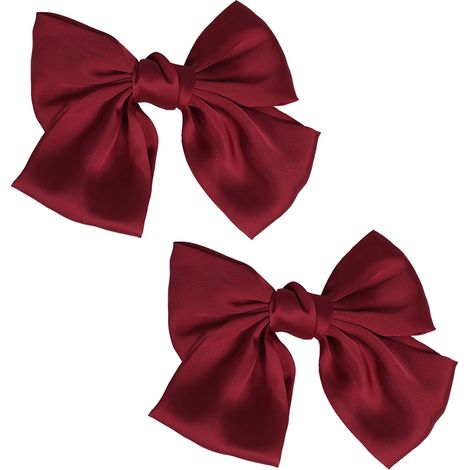Bow Hair Clip - Satin Fabric - Metal French Barrette - For Women And Girls - Red Or Black - 2 Pieces (1/5)