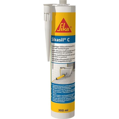 Sika - Sikasil C Bianco, Sigillante siliconico multiuso per giunti elastici in interno ed esterno, perfetto per applicazioni in Bagni e Cucine. Resistenza a raggi UV, funghi e muffa, 300ml (1/5)