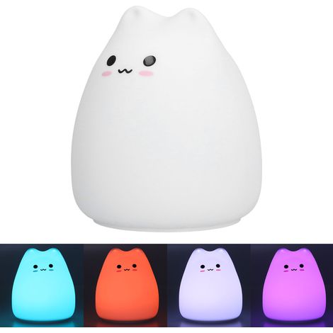 Niedliche LED-Lampe mit Katzenmotiv aus Silikon, farbwechselndes Nachtlicht mit 7 Farben, kreative Stimmungslampe (schelmische Katze, keine Batterien erforderlich) (1/5)