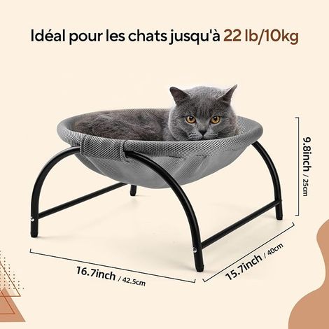 Lit pour Chat, Hamac pour Chat, lit Surélevé pour Chat avec Filet Lavable, Hamacs pour Chats et Amovibles (Gris) (1/4)