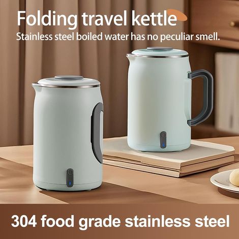 Bollitore elettrico da 0,6 litri con manico pieghevole, bollitore portatile da viaggio da 400 W, acciaio inossidabile 304 senza BPA, controllo a un pulsante. (1/4)