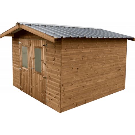 Caseta de jardín de madera tratada térmicamente 280x280 cm – Espesor de pared 26 mm – Techo de acero galvanizado – Vidrio acrílico – THY3030 Foresta