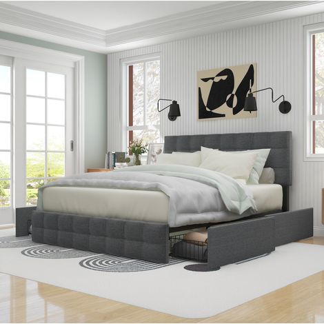 letto contenitore 140x200 con 4 cassetti grigio OKMYHOME (1/5)