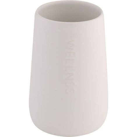 Gobelet à Dents, Porte-Brosse à Dents en Céramique et Bambou, Tasse de Brosse à Dents, env. 8,5 x 8,5 x 13 cm, Blanc/Bois 128210 (1/4)