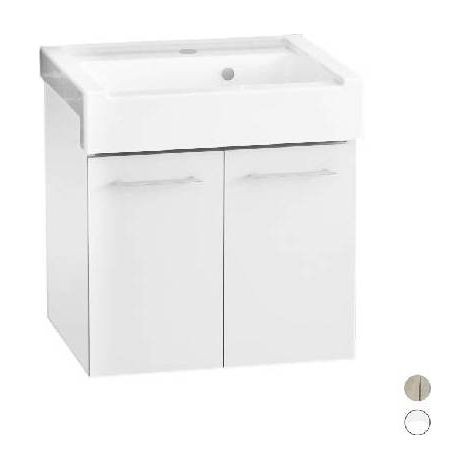 MEUBLE LAVABO SUSPENDU AVEC LAVABO EN CÉRAMIQUE 2 PORTES Dimensions : Blanc classique - LxP 60x50 cm