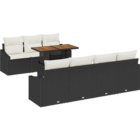 Garden Sofa Set with Storage 8 pcs Black Poly rattan vidaXL