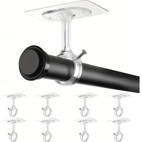 8 pièces supports plafond pour tringle à rideau – crochets autocollants sans clous, réglables Ø3 cm, facile à installer sur mur ou plafond, sans dommage (1/5)