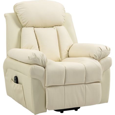 Fauteuil de relaxation électrique releveur inclinable, repose-pied ajustable, revêtement synthétique crème - Siège releveur moderne pour personnes âgées (1/5)