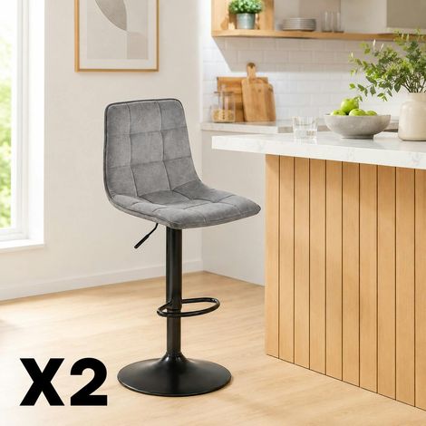 Tabouret de bar réglable tissu gris clair damier (lot de 2) LORA