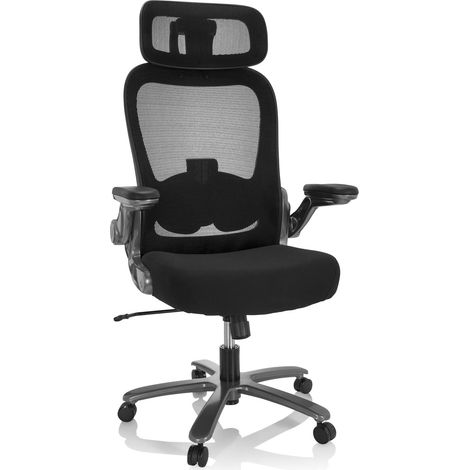 HJH Office 691003 XXL Sedia girevole INSTRUCTOR T I PRO in tessuto/maglia nero/titanio caricabile fino a 220 kg, Sedia per ufficio extra robusta (1/5)
