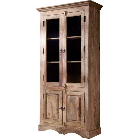 vetrina in legno di Sheesham / palissandro 90x40x190 grigio scuro oliato LEEDS 47 (1/3)
