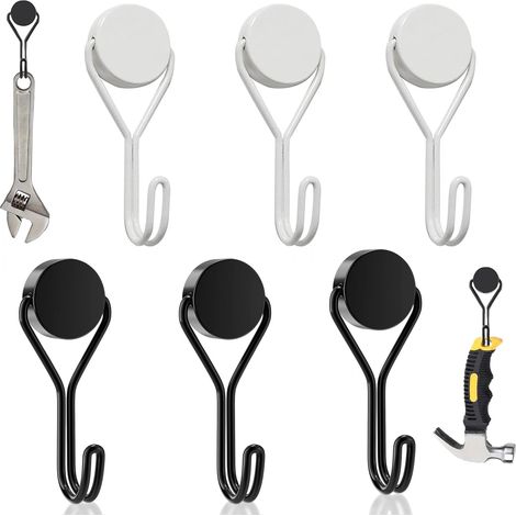 Crochets magnétiques rotatifs, lot de 6, 16 mm, noir et blanc, pour grills, cuisines, casiers, bureaux et réfrigérateurs. (1/5)