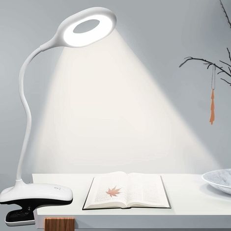 Lampe de Bureau LED Clip - Lampe de Lecture 28 LED avec 3 Modes d'éclairage, Gradation Progressive, Col de Cygne Flexible sur 360°, Lampe Pince Rechargeable par USB et à Commande Tactile (1/5)
