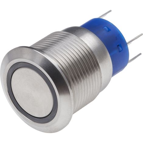 Bouton-poussoir, Verrouillable lumineux, LED Vert, Unipolaire à deux directions (1RT), 5 A, Argent, Montage panneau 220V ( Prix pour 1 ) (1/2)