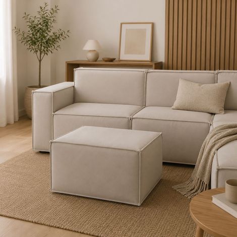 Dmora - Pouf Dagoumé, Pouf de salon, 100% Made in Italy, Fauteuil relax en tissu rembourré, Cm 80x70h43, Tourterelle (1/5)