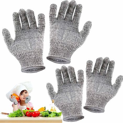 Confezione da 2 paia di guanti antitaglio per bambini - Livello di protezione 5 - Qualità per contatto alimentare (XXS e XS)
