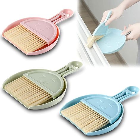 Pink  Mini Plastic Dustpan and Brush 3 Pieces Dusting Brush Set for Kids Adults Home Kitchen