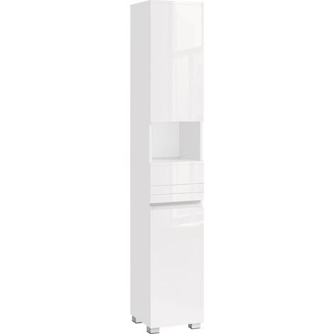 Vasagle – Colonne de salle de bain avec tiroir et étagères réglables – Dimensions 30 x 30 x 170 cm – Panneau MDF blanc – Rangement optimisé avec 6 compartiments