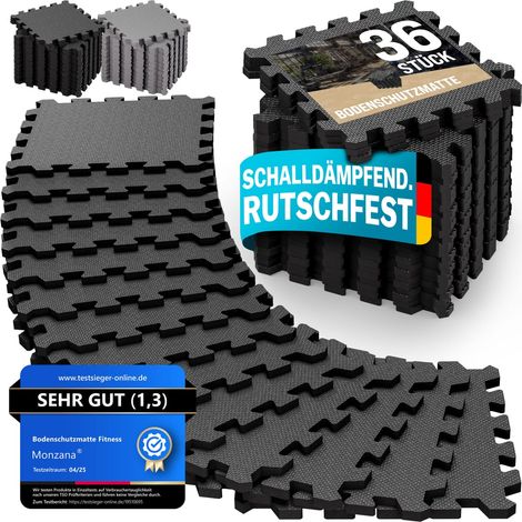 MONZANA® Bodenschutzmatten Fitness & Pool mit Randstücken 30 x 30 cm 1,5 qm Rutschfest EVA-Schaumstoff Puzzlematte Trainingsmatten Fitnessgeräte 36 Stück