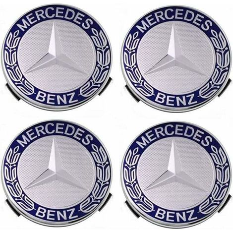 Lot de 4 cache-moyeux compatibles avec Mercedes Benz 75 mm - Bleu