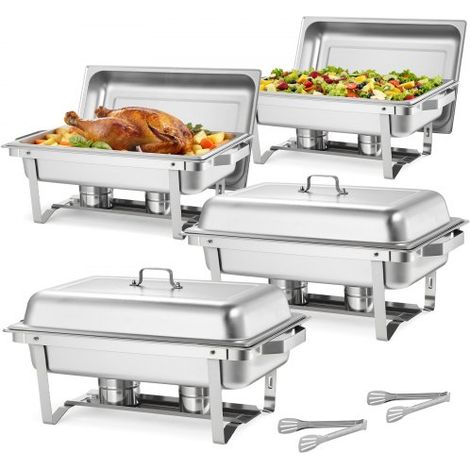 Juego de Platos de Frotamiento Rectangulares 4 x 8,6 L, Calentador de Buffet de Acero Inoxidable de Grado Alimenticio, Calentador de Alimentos para Mantener Caliente para Bufé, Fiestas, Bodas (1/5)