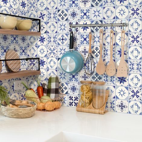 Sticker Mural Carrelage adhésif Cuisine Salle de Bain - 9 STICKERS CARRELAGES AZULEJOS CLEMENZA - 9stickers10x10cm (1/5)