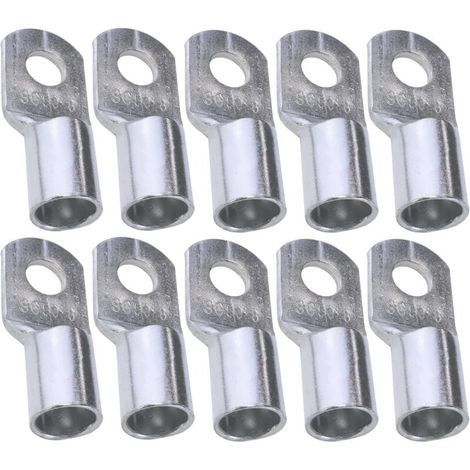 Lot de 10 Cosses Electriques à Oeillet Tubulaire - Oeil - Ø8mm - Non Isolées - pour Conducteur 50mm² - Connecteur de Fil Electrique - Serrage - Couleur Argent-LIAIKI (1/3)