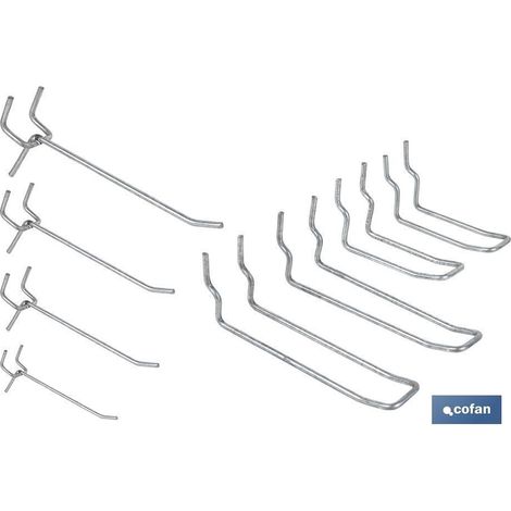 COFAN set 8 ganchos dobles para panel de herramientas , Sets de ganchos dobles y simples especialmente diseñados para que puedas colgar tus herramientas en el banco de trabajo. Los