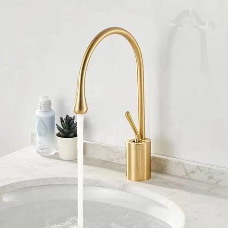 Cross-border European style water dropper faucet, bathroom rotating countertop faucet, toilet hot and cold basin faucet, best-selling item - brushed gold [lower version]