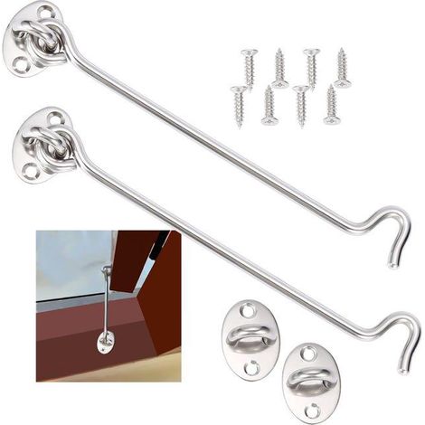 Crochets anti-tempête 2 pièces avec œillets,crochets de cabine en acier inoxydable,crochets de porte,crochets de fenêtre en argent (20CM) (1/5)