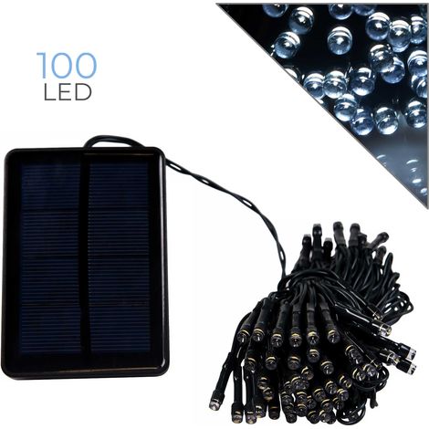 CATENA LUMINOSA LED SOLARE 7 METRI CON 100 LUCI BIANCHE - IDEALE PER DECORAZIONI NATALIZIE DI ALBERI GIARDINI E PIANTE (1/5)