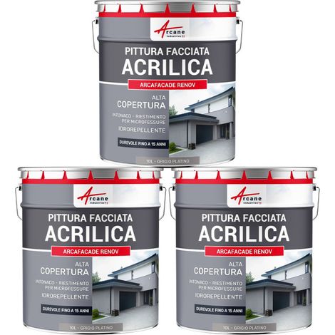 Pittura acrilica per esterni: per facciate esterne e stucco - ARCAFAÇADE RENOV - 3 x 10 L Grigio platino - RAL 7036 - ARCANE INDUSTRIES