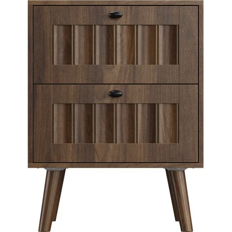 Table de chevet rétro en noyer avec 2 tiroirs et pieds en bois massif, 43,5 x 40 x 57,5 cm (1/5)