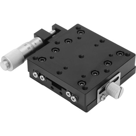 Plateau glissant à translation manuel axe X précision pour laboratoire et positionnement équipement optique aluminium noir 60x60mm (1/5)