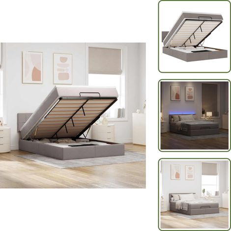 Ottomane Bett mit Matratze & LEDs Taupe 140x200 cm Stoff - Ottoman-Bett - Ottoman-Betten - Bett Mit Stauraum - Polsterbett (1/5)