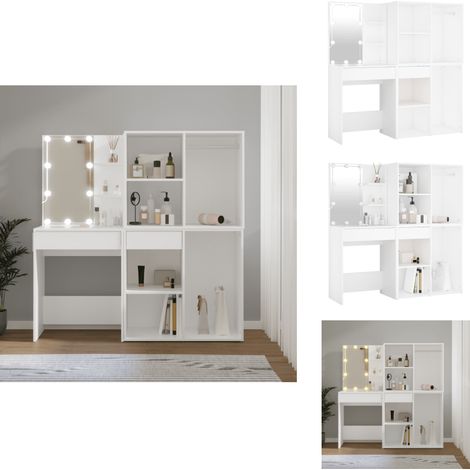 Coiffeuse à LED avec 2 armoires Blanc Bois d'ingénierie - Coiffeuse Led - Meuble Rangement - Table Cosmetique - Vanity Mirror - Dressing Table (1/5)