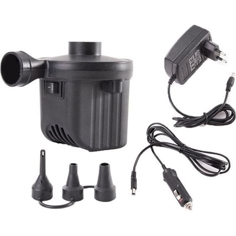 Electric Air Pump, 2-in-1 Air Mattress Inflator and Deflator, Inflator with 3 Nozzles, for Inflatable Pools, Bed Mattresses, Camping, Vacuum Bags (Power Supply + Cigarette Lighter Plug) - LIAIKI