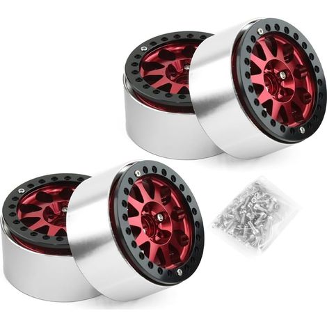 Jantes de Roue Beadlock de 2,2 Pouces en Alliage Robuste pour 1:10 RC Crawler SCX10-4 4 Pièces-Ensemble de Pièces de Rechange Rouges (1/4)